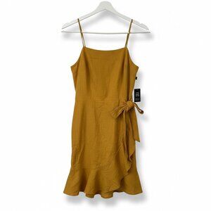 Express linen summer mini dress mustard yellow NWT